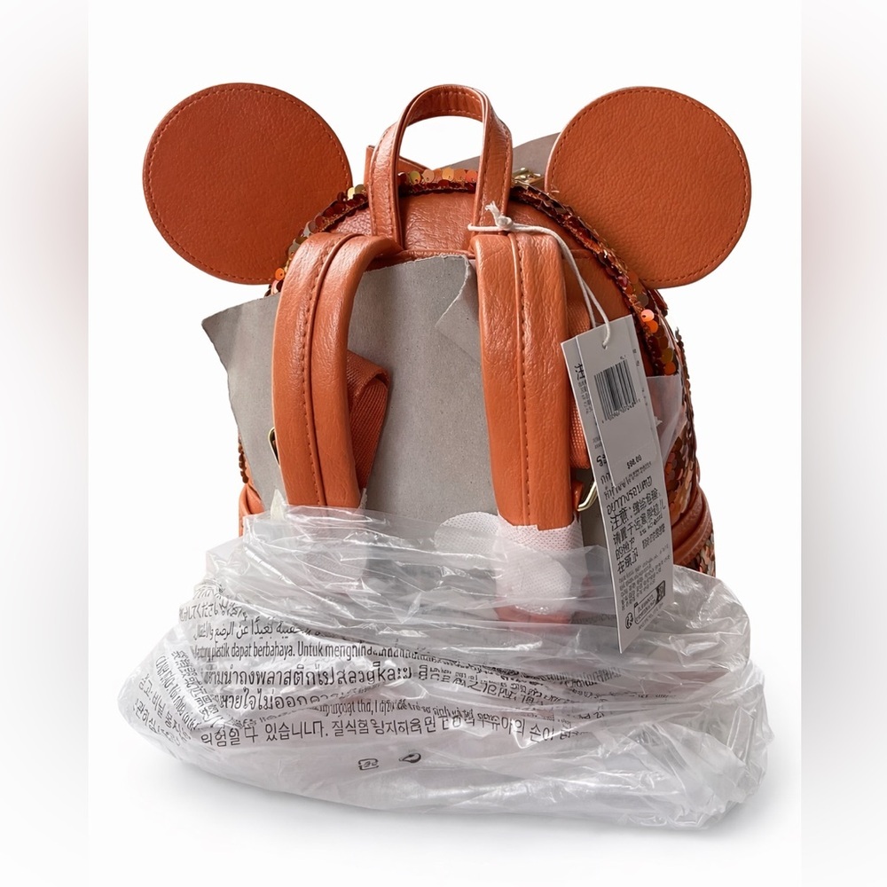 NWT-Disney Loungefly Minnie Mouse Orange Sequence Backpack - Picture 3 of 5
